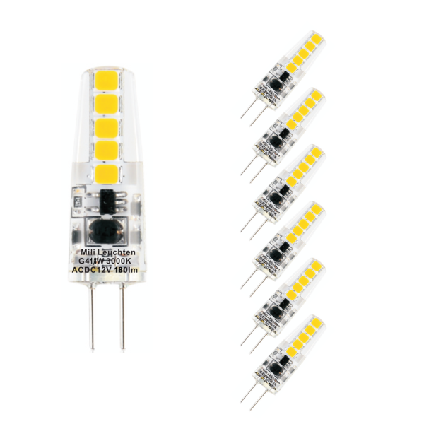 MILI 6er Set LED Leuchtmittel 1,8W G4 3000K Warmweiss 12V 180 lumen Klar
