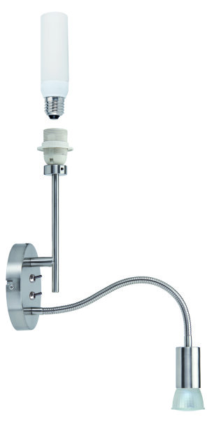 Paulmann Living 2Easy Wand- & Leseleuchte 1x11W E27+1x7W GU10 Sparlampe Eisen gebürstet 230V Metall
