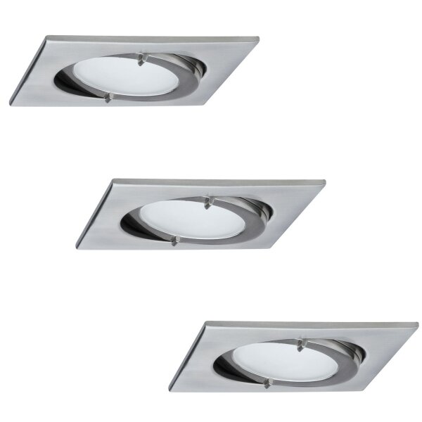 Paulmann Möbel Einbauleuchten Set IP44 Quadro schwenkbar 3x20W 60VA 230/12V G4 Eisen gebürstet/Alu
