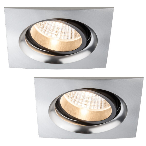 Paulmann Premium Einbauleuchten Set Daz schwenkbar eckig LED 2x7W 18VA 230V/700mA 110x110mm Alu gebürstet/Alu