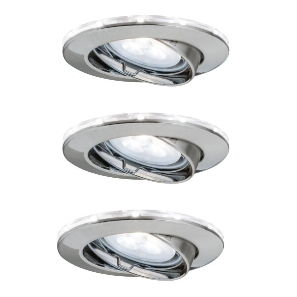 Paulmann Star Einbauleuchten Set schwenkbar mit LED Ring Shine 6500K 3x4,5W 230V GU10/1W Eisen gebürstet