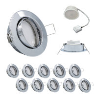 10er Set Einbauleuchtenn 5W 3000K 230V 400 lumen Chrom...