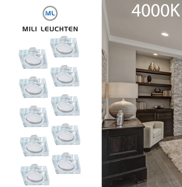 MILI 10er Set Einbauleuchten 5W 4000K Tageslicht 230V 400 lumen Klar  inkl. austauschbare LED Modul geringe Einbautiefe