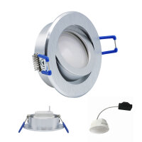 10 x LED Modul und Einbauleuchten in Alu gebürstet MR16 50mm Warmweiß 3000K Satiniert 120° Raumlicht 400 Lumen 5W = 40W - geringe Einbautiefe