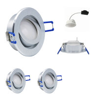 10 x LED Modul und Einbauleuchten in Alu gebürstet MR16 50mm Warmweiß 3000K Satiniert 120° Raumlicht 400 Lumen 5W = 40W - geringe Einbautiefe