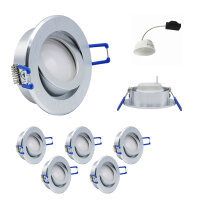 10 x LED Modul und Einbauleuchten in Alu gebürstet MR16 50mm Warmweiß 3000K Satiniert 120° Raumlicht 400 Lumen 5W = 40W - geringe Einbautiefe