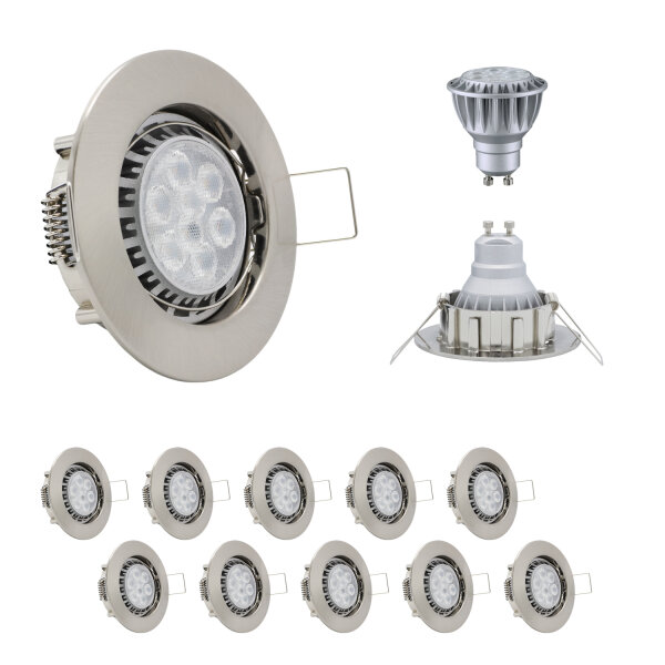 10er Set MILI Einbauleuchtenn 8W GU10 2700K Warmweiss 230V 430 lumen Eisen gebürstet