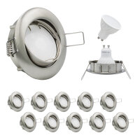 MILI 10er Set Einbauleuchtenn 7W GU10 3000K 230V 520 lumen Eisen gebürstet