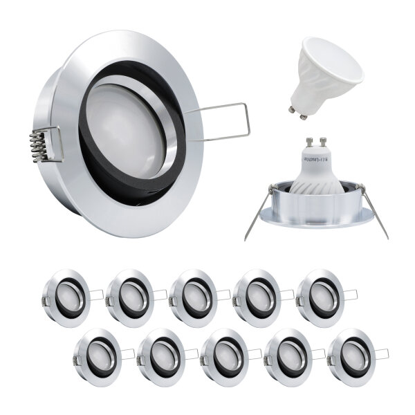 MILI 10er Set Einbauleuchtenn 7W GU10 3000K - Warmweiss  230V  520 lumen Aluminium Schwarz WW