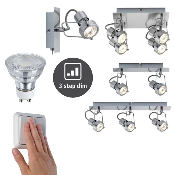 Paulmann Techno II Deckenleuchten  inkl. dimmbare LED Leuchtmittel 3-Stufen dimmbar in Warmweiss je 480 Lumen entspricht 50W Helligkeit, 3Step 100/50/10%