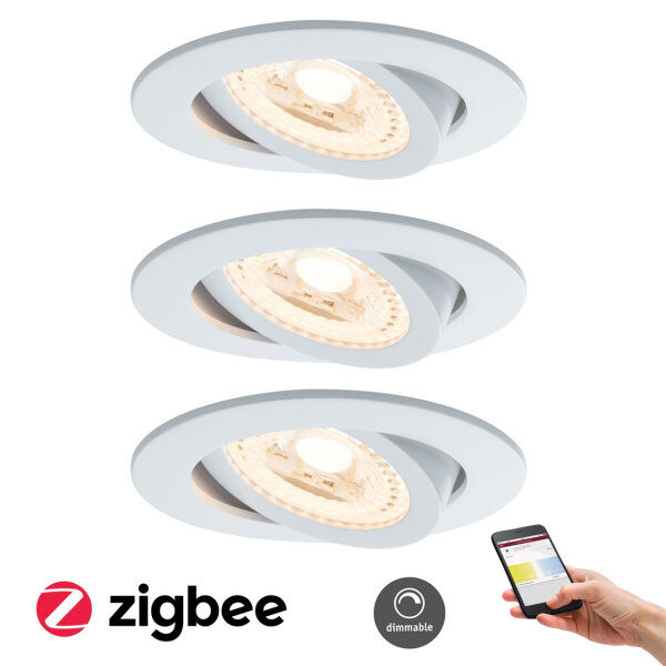 Paulmann SmartHome Zigbee Lens Einbauleuchten Set LED 3x3,5W Tuneable White schwenkbar 230/24V 15W 80mm Weiß m/Alu Zink