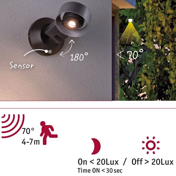 Paulmann Aussenleuchte 230V Cone Lamp IP44 8W 4000K silber anthrazit Alu Acryl