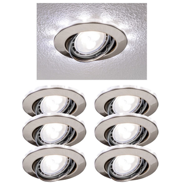 6er Set Einbauleuchtenn Eisen gebürstet kaltweiss 6x 4,5W LED GU10 + 6x1W LED Ring 6400K