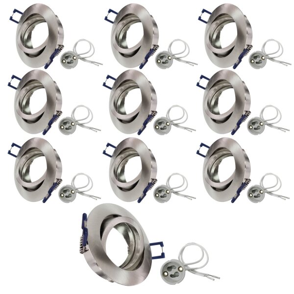 10er Set Einbauleuchtenn Einbaustrahler Einbauspots für LED GU10 Eisen gebürstet  inkl. GU10 Sockel