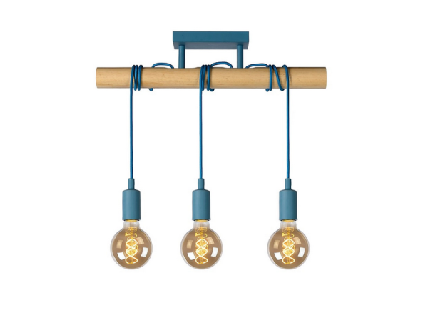 LUCIDE POLA Pendelleuchte 3x E27 Blau / Holz