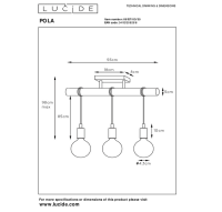 LUCIDE POLA Pendelleuchte 3x E27 Blau / Holz