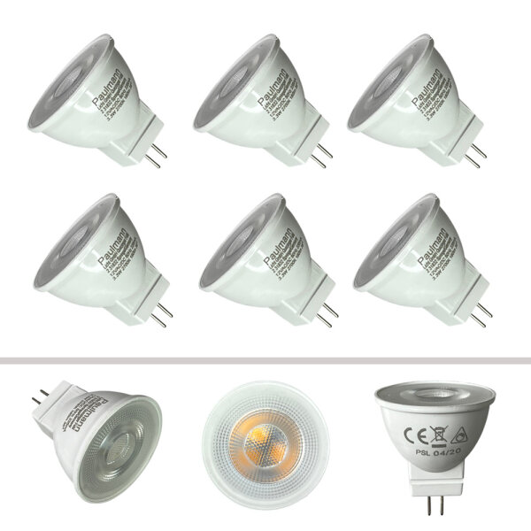 6x Paulmann GU4 LED Leuchtmittel MR11 Reflektor 3,3W 180lm 12V AC DC Warmweiß 36° Abstrahl