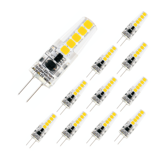 MILI 10er Set Leuchtmittel 180 lumen klar 1,8W G4 3000K 12V
